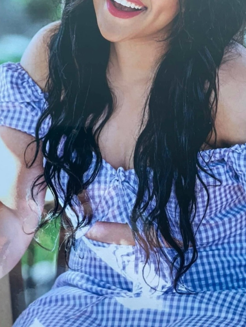 H&M Lavender Gingham Tie-Front Puff Sleeve Blouse - Picture 7 of 10